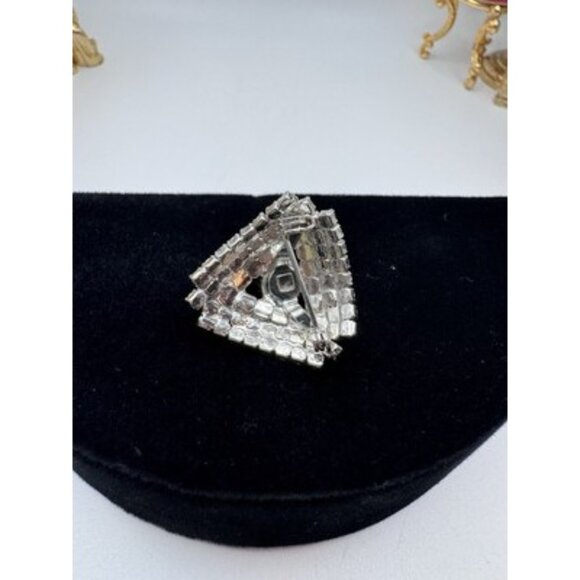 Austria Crystal Art Deco Brooch- Beautiful Triangle Blue And Clear Crystal - Picture 4 of 6